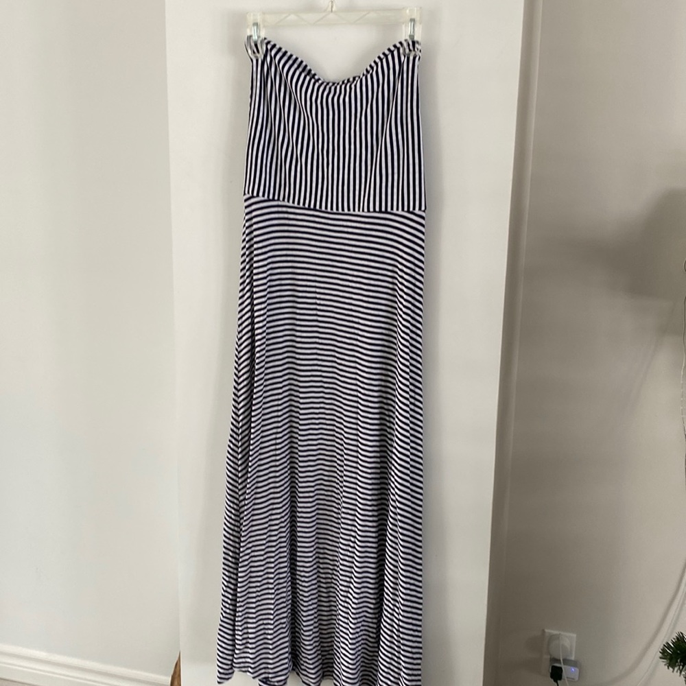 GAP navy blue white stripe dress convertible maxi skirt roll down bandeau